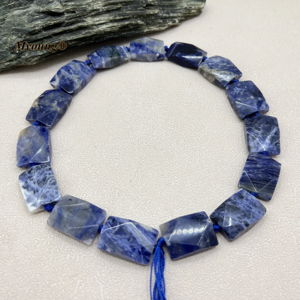 Faceted Rectangle Shape Natural Blue Sodalite Quartz Slice Pendant Beads For DIY Jewelry Making MY230586