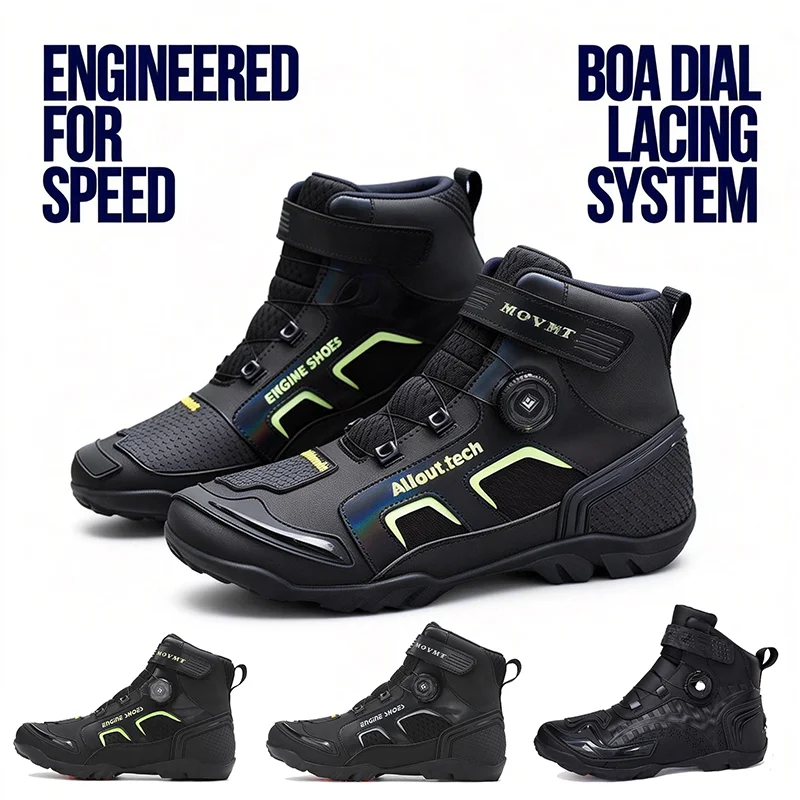 Men Motorcycle Boots Breathable Anti-fall Rider Road Racing Casual Shoes Boots Gear Shift Rubber Sole Reflective Motorbike Shoes