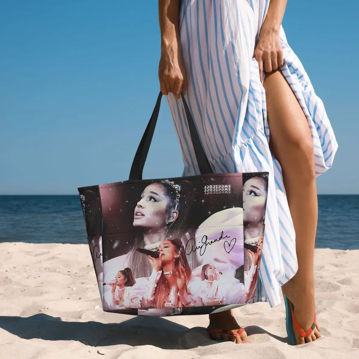 

Music R And B The Best Singer Ariana Grande Beach Tote Bag Sport Gym Yoga Duffle Large Tote Bag Women Travel Bag Fitness bag