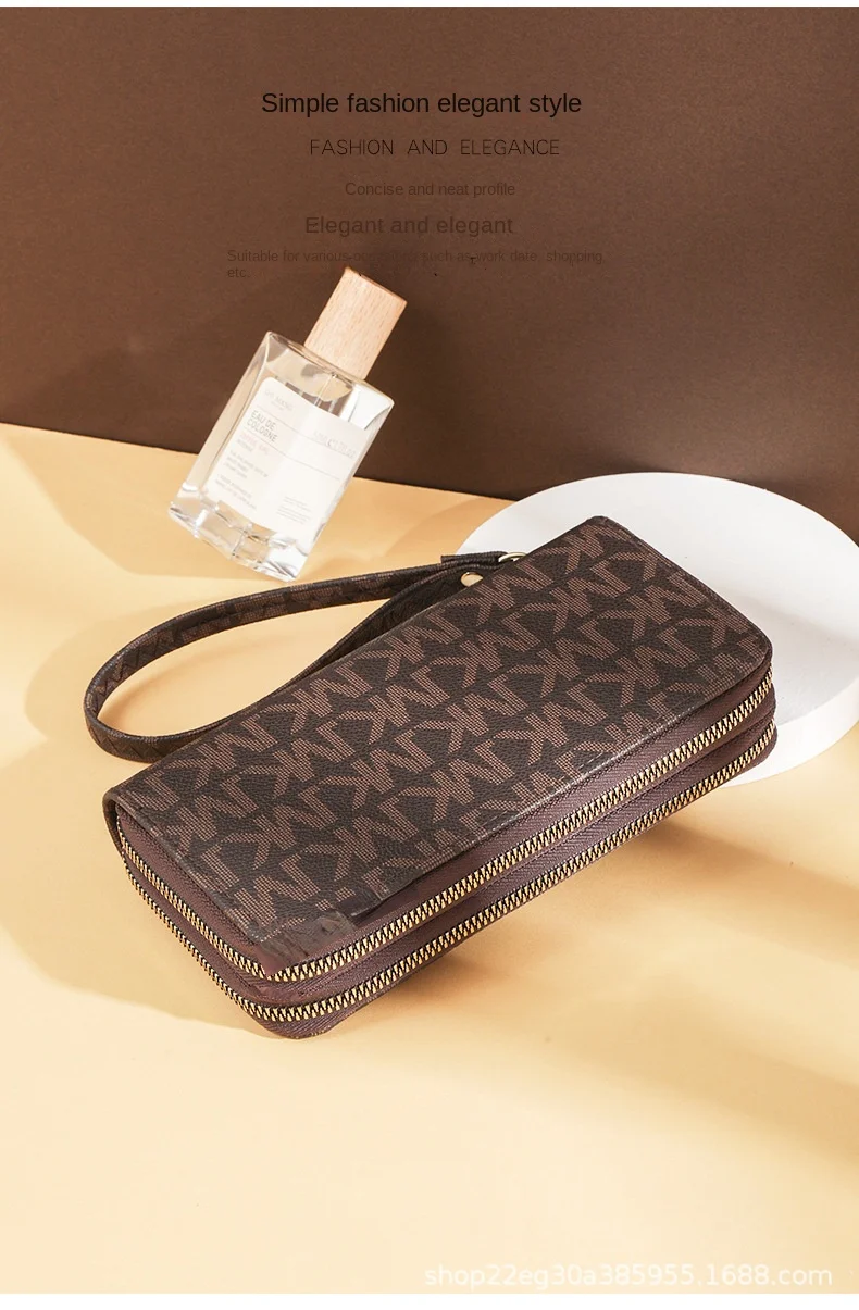 Damen-Geldbörse Lang mit Großer Kapazität, Münzfach und Doppelreißverschluss, Multifunktionale Clutch-Tasche für Mobiltelefone und Münzen – Detail 4