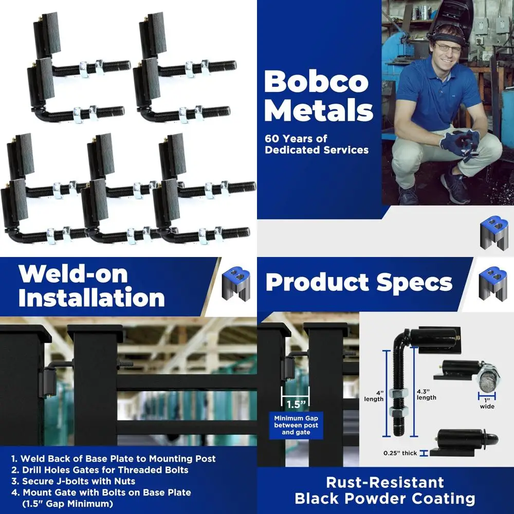 

Heavy Duty Weld-On Gate Hinges for Driveway Gates - 150lb Load Capacity, Suitable for Door and Fence Gates Hardware