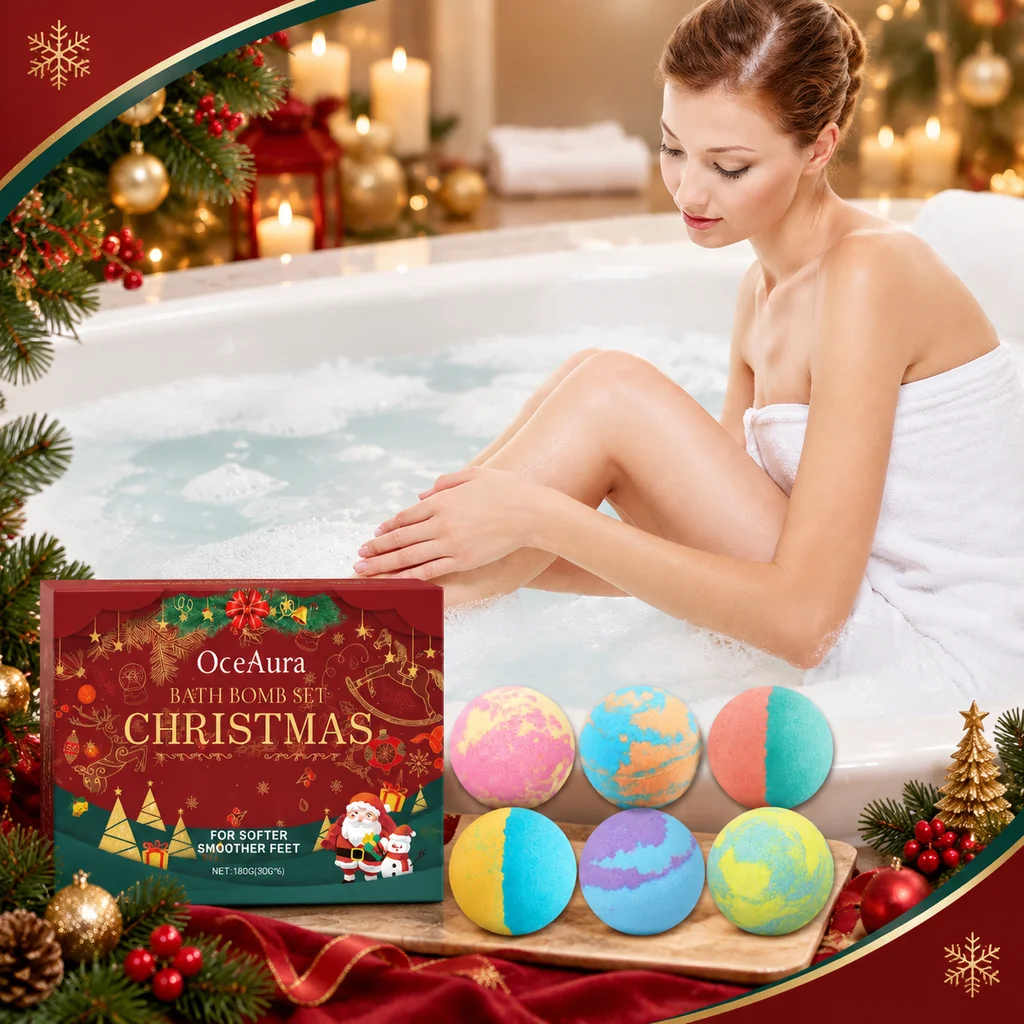 Oceaura Christmas Bath Bombs Gift Set Mixed Color Bath Salt Ball For Bubble And Relax Stress Moisturize Shower Cleaner Handmade