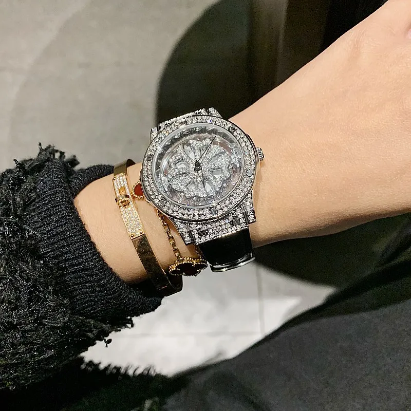 2024 New Fashion Rotating Dial Women Watches Quartz Top Brand Luxury Watch Women Original Ladies Watch WIth Rhinestone