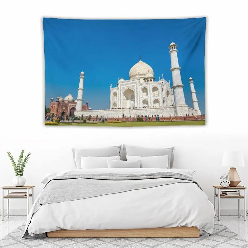 VIKAMA Vintage Indian Marble Palace Tapestry Symmetrical Green Garden Landscape Wall Hanging Meditation Room Decor