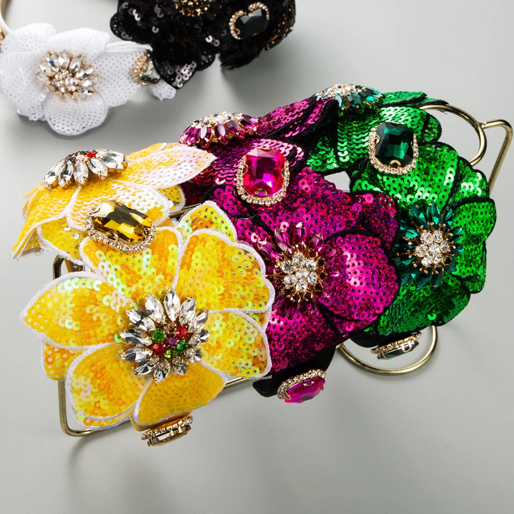 

Европейская и американская мода в стиле барокко, негабаритный цветок с блестками, роскошная высококачественная повязка на голову с шариком