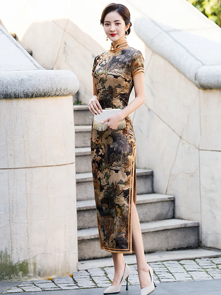 

Elegant Long New Chinese Style Retro Women's Dress High Quality Daily Wear for Mom Shanghai Style Summer New Arrival