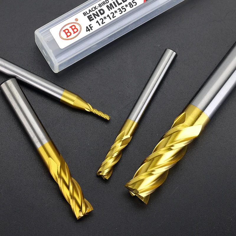 BB TiN Coating End Mills HSS ISO Imperial Inch Diameter Metal Cutter Router Bit High Speed Steel 1-25mm 4 Flutes 3.175 1/8