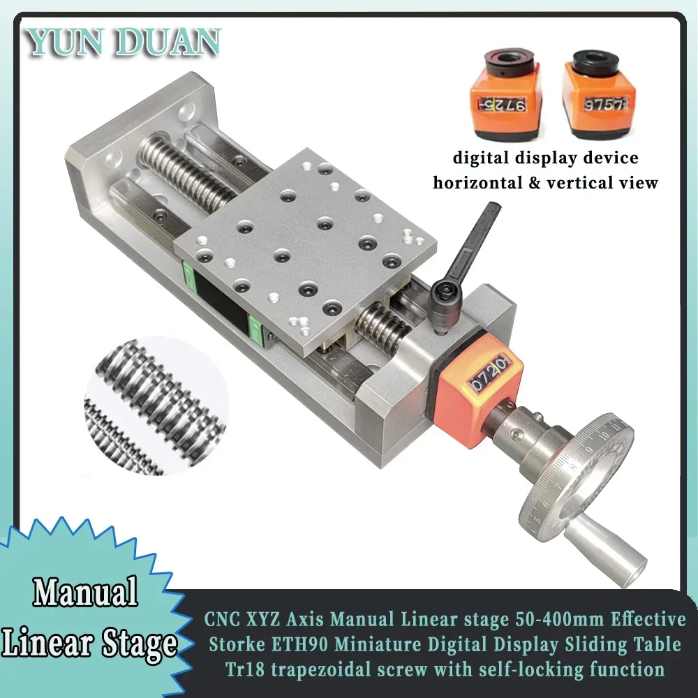 CNC Manual Sliding Table 50-1000mm Effective Stroke Linear Guide Stage Module With Digital Display Position Counter Handwheel