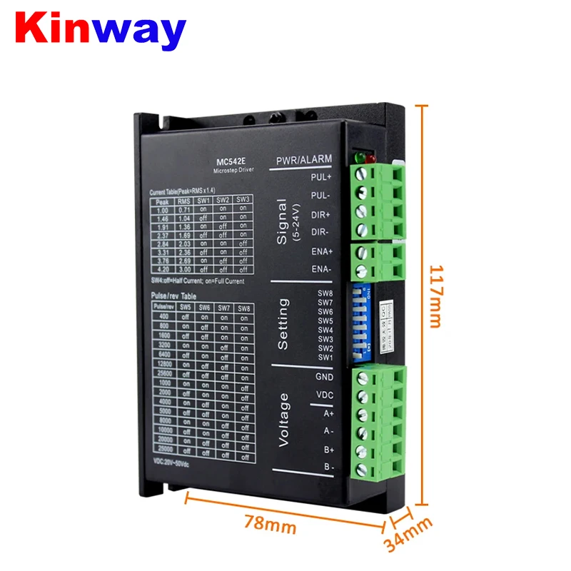 

Kinway Stepper motor driver MC542E 4.2A DC20-50V for 2 phase nema 23 nema 34 motor stepper replace DM542