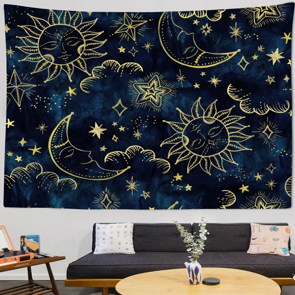 Customizable Psychedelic Sun Moon Starry Sky Tapestry Room Decoration Korean Tapestry Decoration Bedroom Mural Tapestry view 6