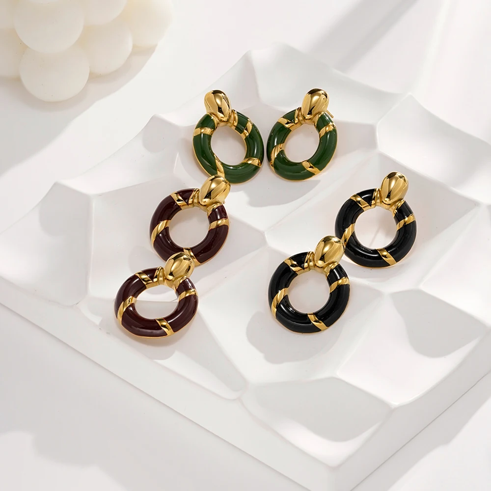 

ENFASHION Aretes De Mujer Round Oil Dripping Hoop Earrings For Women Stainless steel 18K Plated Gold Delicate Jewelry E251813