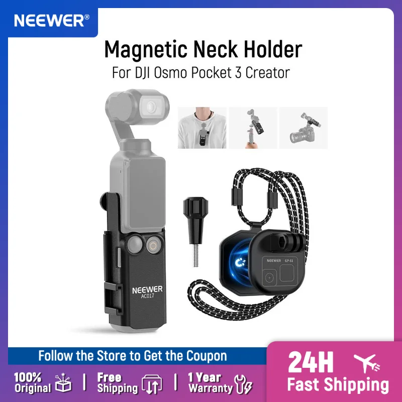 

NEEWER GP-61 Magnetic Neck Holder & AC017 Plastic Extension Mount Adapter Compatible with DJI Osmo Pocket 3 Creator