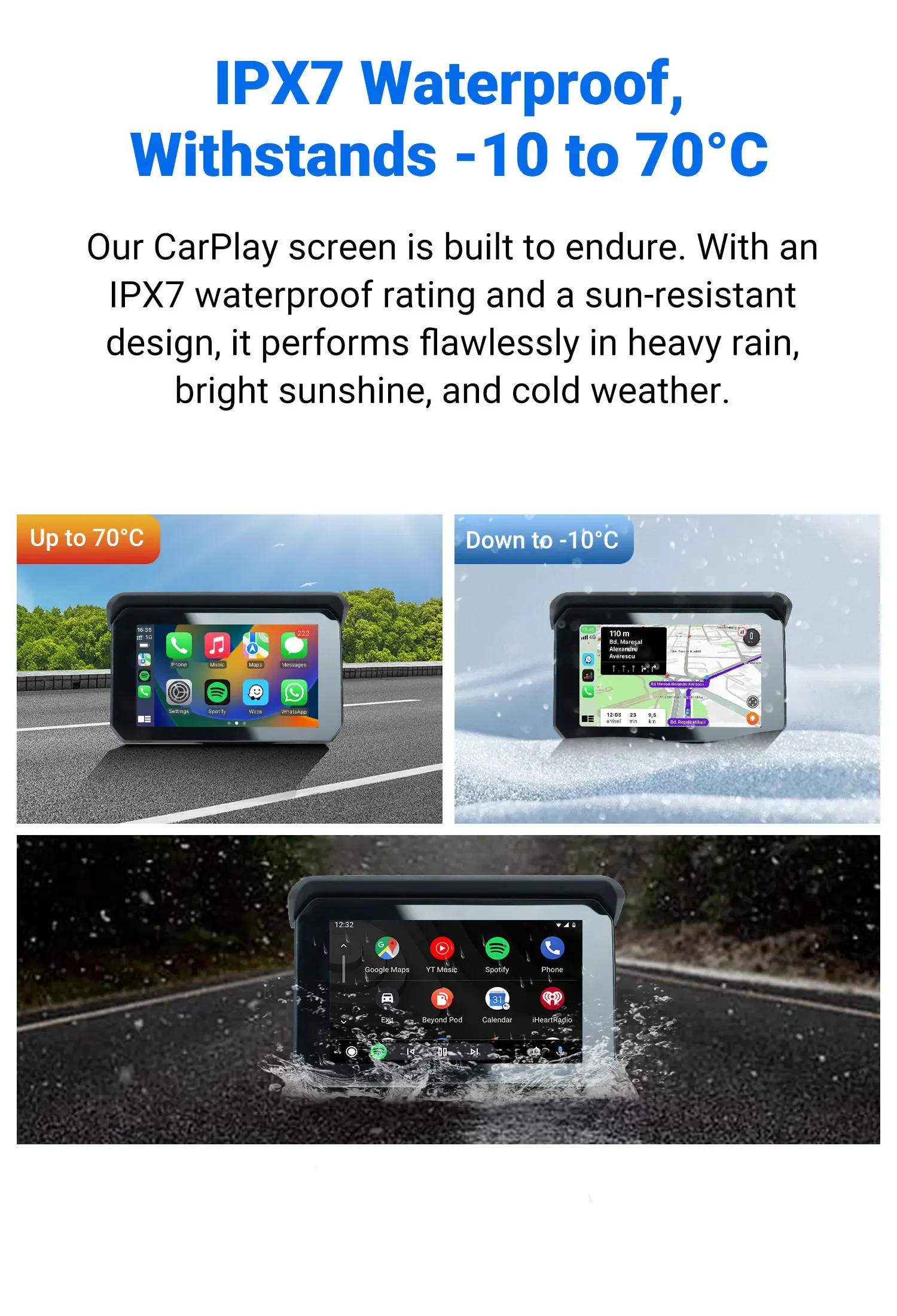 Navigazione GPS portatile per moto da 5 pollici IP67 Supporto impermeabile Carplay e connessione wireless automatica Android con WIFI BT FM