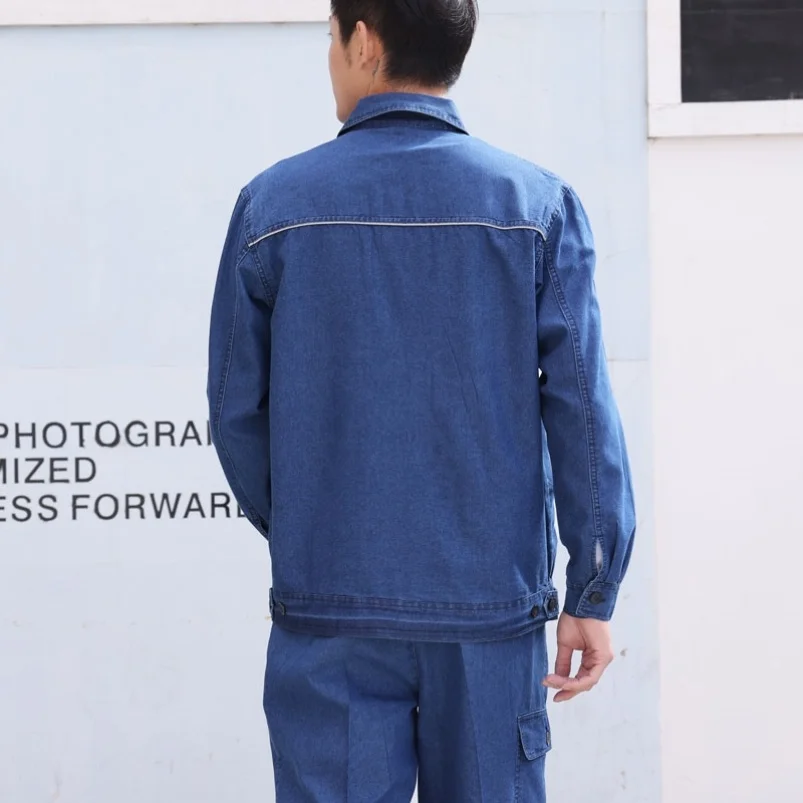 طقم ملابس عمل صيفي خفيف الوزن من القطن للرجال، بدلة واقية للحام مضادة للهب لمواقع البناء