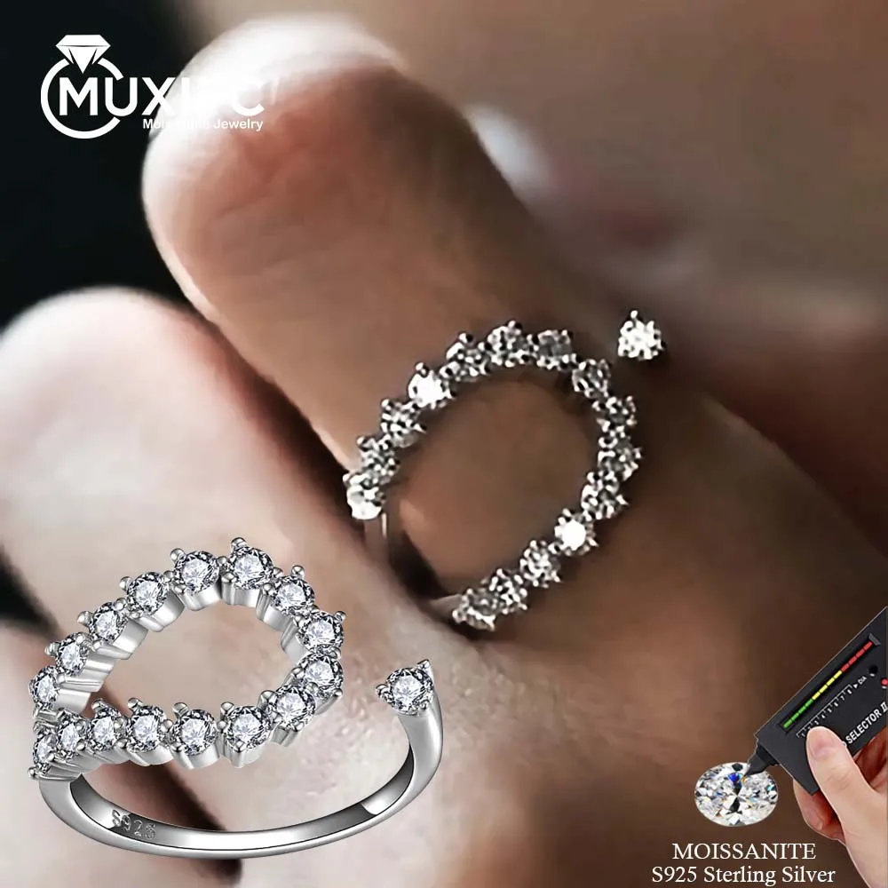 

MUXIFC All Moissanite Bridal Rings Open Ring Vintage Horseshoe Ring For Women Classic Open Wedding Band 925 Silver GRA Certified