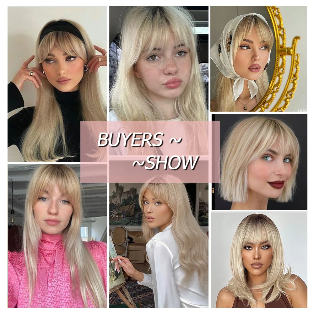 100% Remy Human Hair Topper Ombre Blonde Human Hair Pieces with Bangs for Women Silk Base Clip In Topper For Thinning Hair 14in