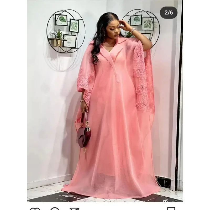 

African Attire For Women White Abaya Embroidery Plus Size Elegant Party Church Dress