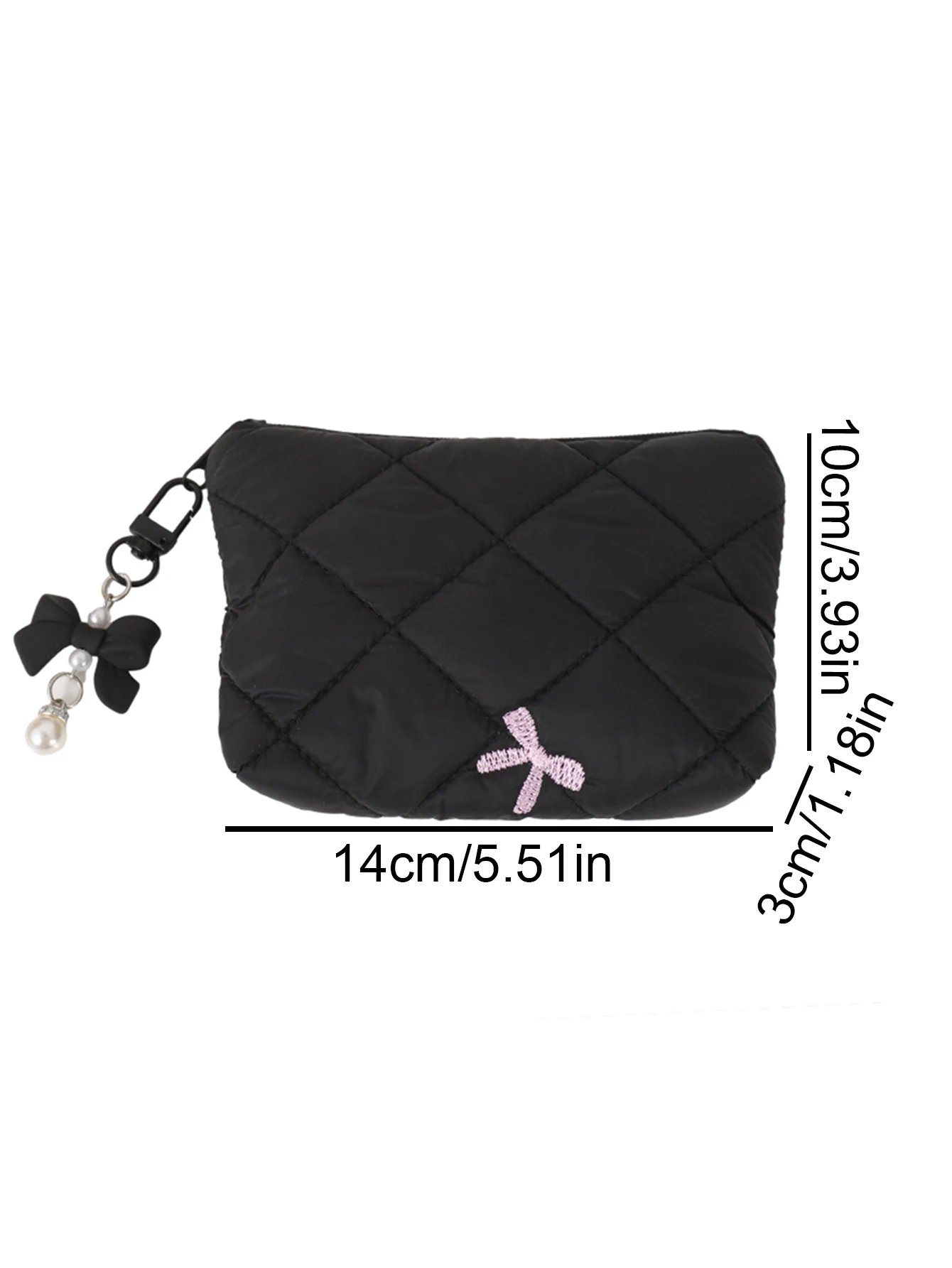 Gesteppte Schleifen-Make-up-Tasche, tragbare Reisetasche für Lippenstift, Kopfhörer und Kleinteile, exquisite Handtasche – Detail 2