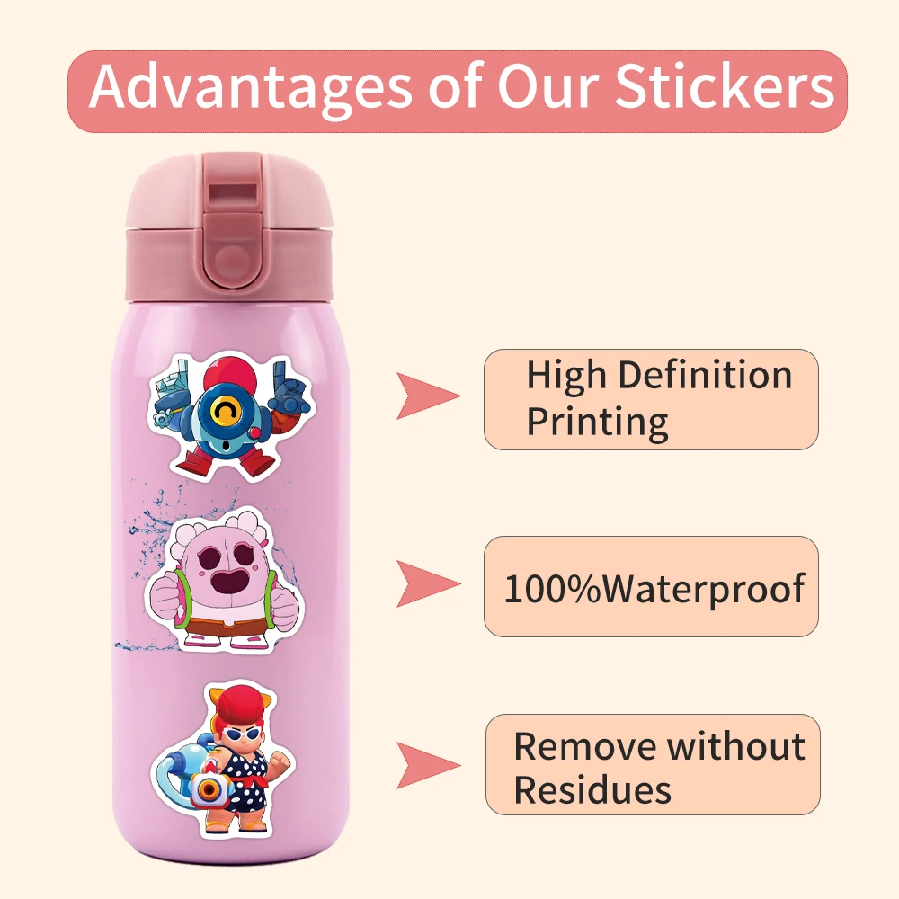 Waterproof Game Cartoon Character Sticker, Brawl Stars Decoração, Laptop, Water Cup, Computador, Geladeira, 3 Modelos, 50Pcs