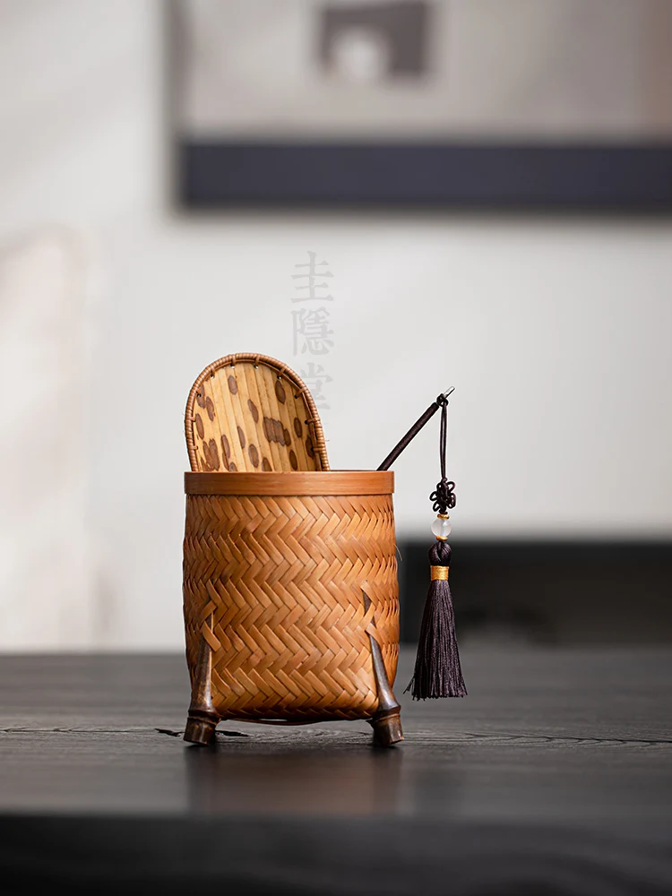 handmade bamboo woven teas tube retro storage tube pen holder tea pull six gentlemen kung fu teas ceremony spare parts