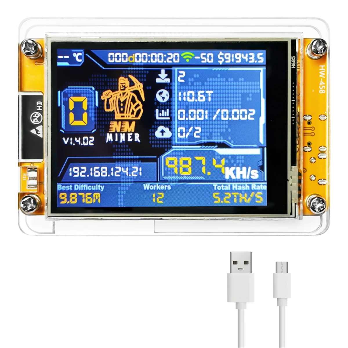 

NMMiner NerdMiner Upgrade 987 KH/S Hashrate 2.8 Inch Smart Display Bitcoin Crypto Solo Lottery Miner NerdMiner