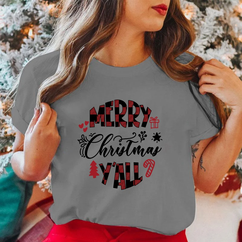 (Premium T-shirt)Hot Merry Christmas Y'All Funny Summer Women T-Shirt Harajuku Print Fashion Short Sleeve Summer Casual T-Shirt