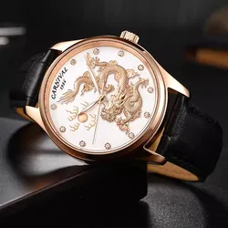 CARNIVAL Dress Mechanical Wristwatches Brand Luxury 3D Gold Dragon Automatic Watch for Men Waterproof NH36 Movement Reloj Hombre