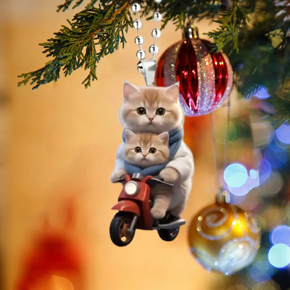 Gato pendurado decoração bonito moto gato acrílico pendurado decoração para casa carro 2d plana equitação gatinho ornamento para o natal
