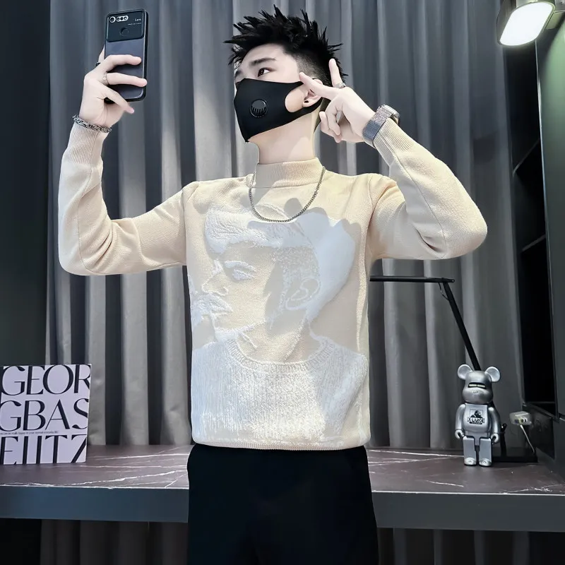 

Slim Fit Long Sve Knit Sweater for Men Winter Base Layer irt Trendy T-irt Small Size Youth Faion Knittedwear