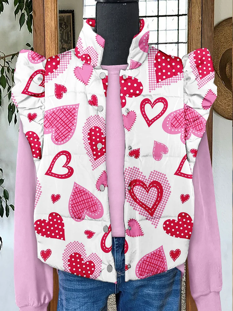 Sweet Valentine's Day Print Fly Sleeve Vest