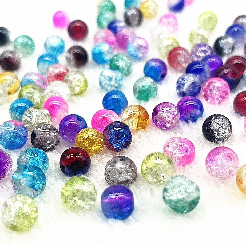 NEW 30pcs 8mm Colour Glass Crackle Beads Loose Spacer Beads for Jewelry Making Diy Handmade Bracelets Accessories