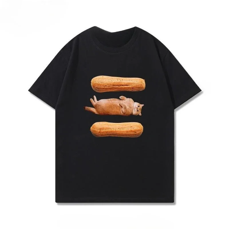 Summer New Trendy Women Top Cat Sandwich Graphic PrintFashionable Short Sleeved New Personalized Casual Round Neck Tee