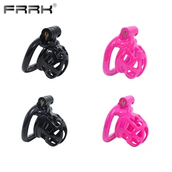 FRRK Pink Plastic Chastity Cage with 1.65inch 1.77inch 1.89inch 2.04inch Penis Rings for Adult Men BDSM Games Sex Pleasure