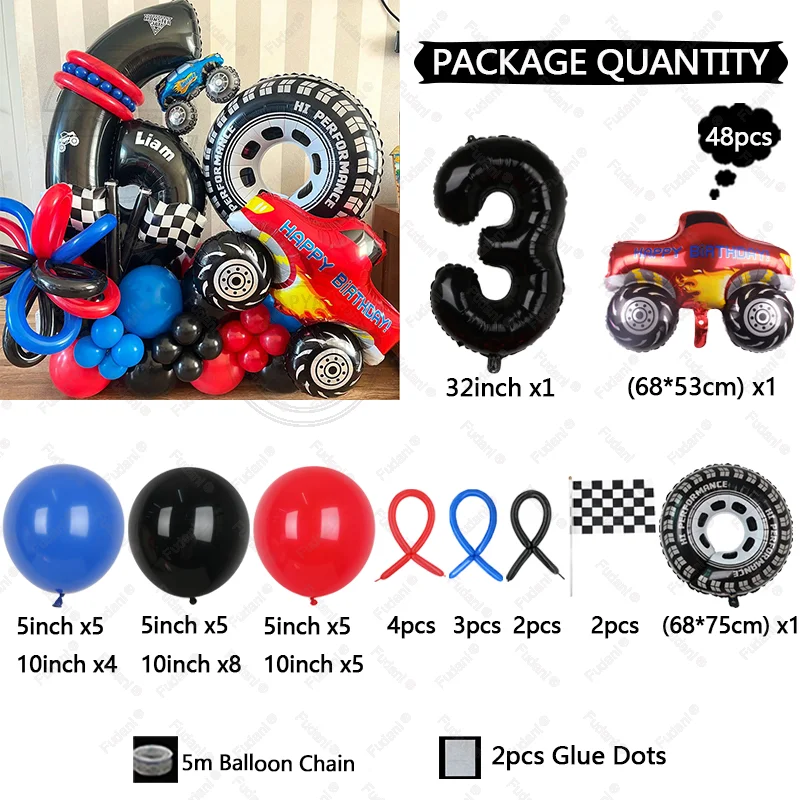 53PCS Racing Car Theme Balloon Column BOY Birthday Party Decoration Supplies 40inch Foil Number Baby Shower Helium Globos