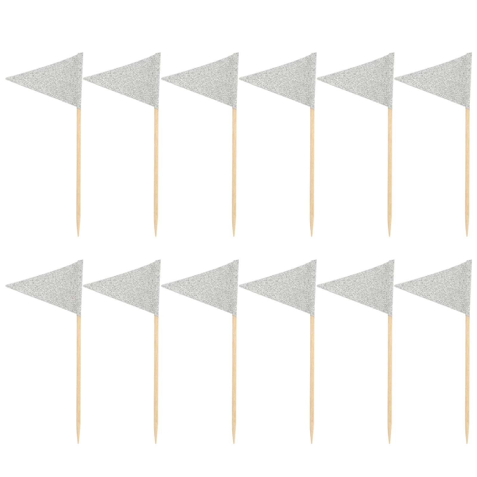 

12 Golden Powder Triangle Picks Cake Decor Food Flags Fruit Sticks Dessert Toppers Party Supplies Toothpick Flags