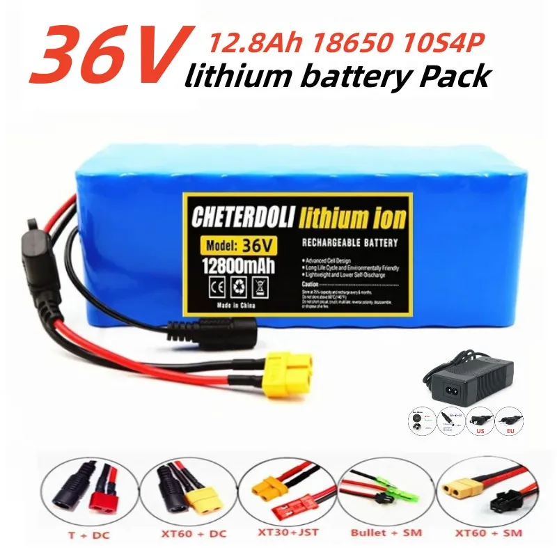 

36V Battery Pack 12.8Ah 10S4P 750W High Power battery 12800mAh Ebike electric scooter Bicycle with BMS/Fuse + 42v 2A Charger