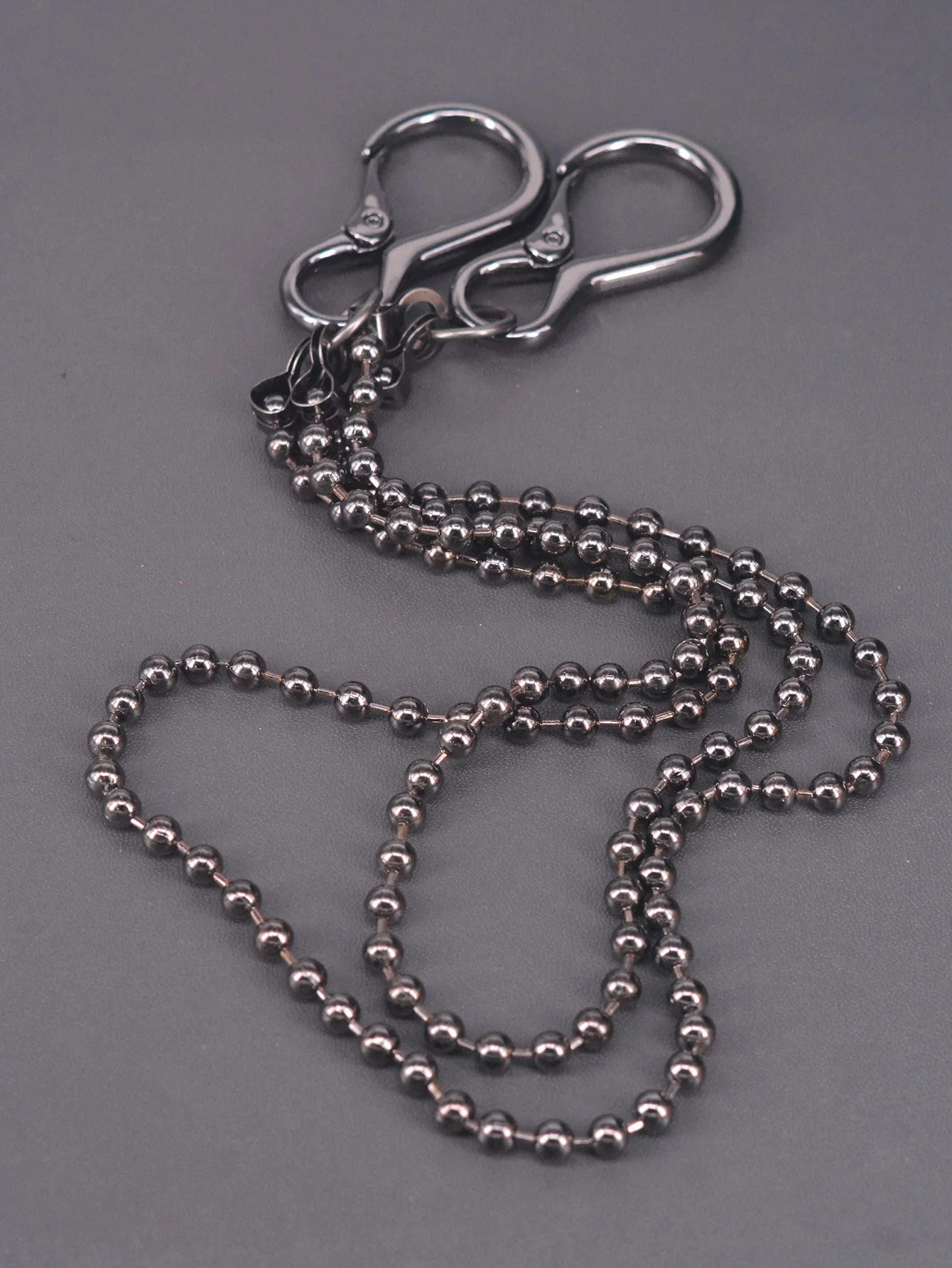 black Hippop Double Layer Gothic Punk Biker Wallet Jean Trousers 6mm Gunmetal Ball Chain Keychain And Spring Carabiner