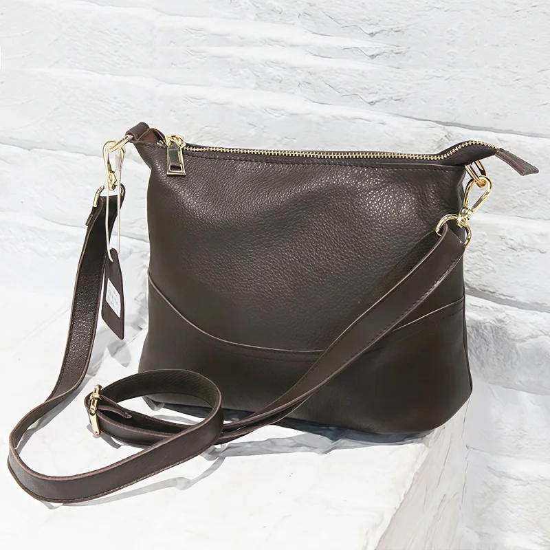 

Versatile Bucket Crossbody Bag For Women Messenger Bags Ladies Genuine Leather Solid Color Shoulder Bags Zipper Small Female Bag