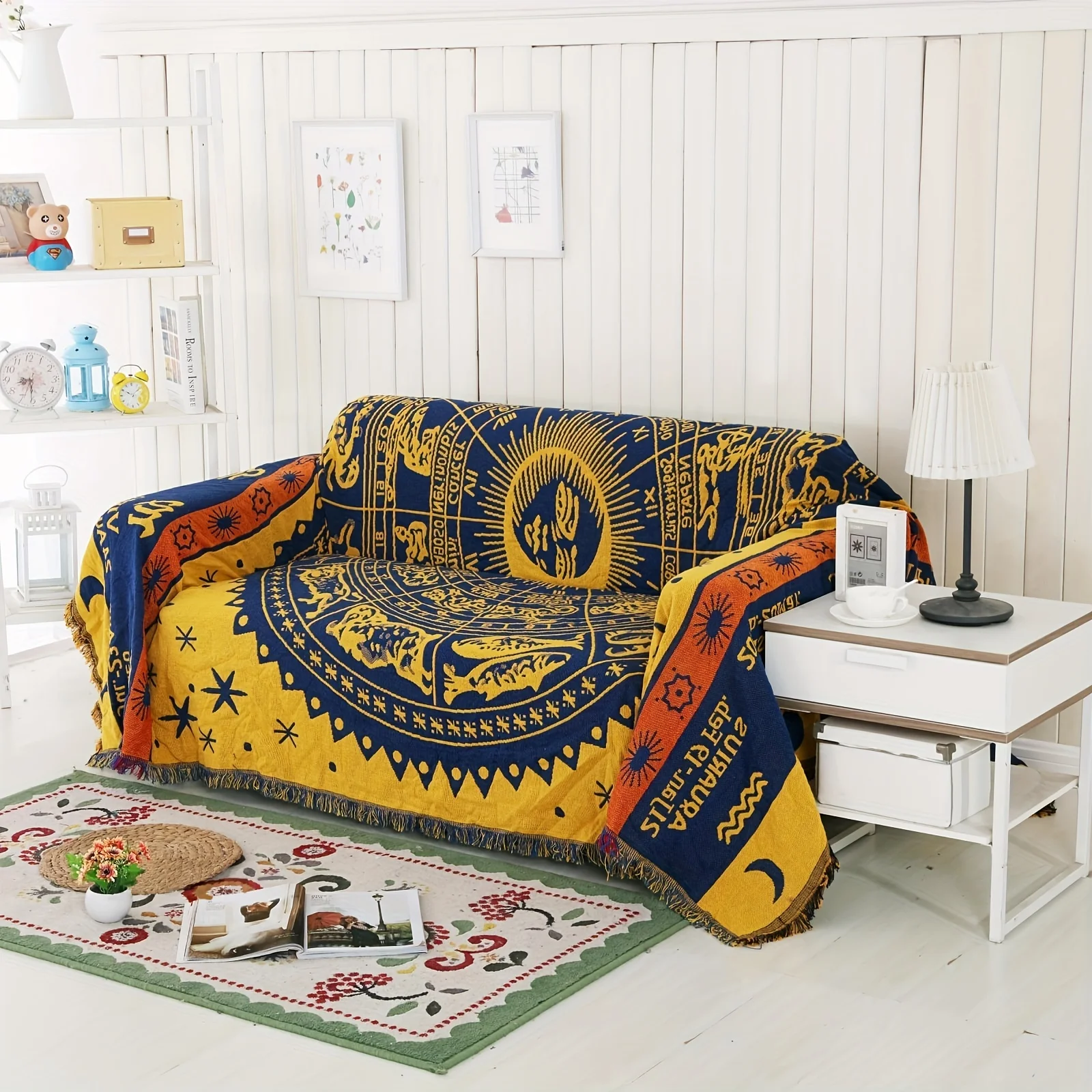 Boho Throw Blanket Room Decor Witchy Astrology Zodiac Celestial Constellation Carpet Bed Chair Couch Sofa Cover Double Sided