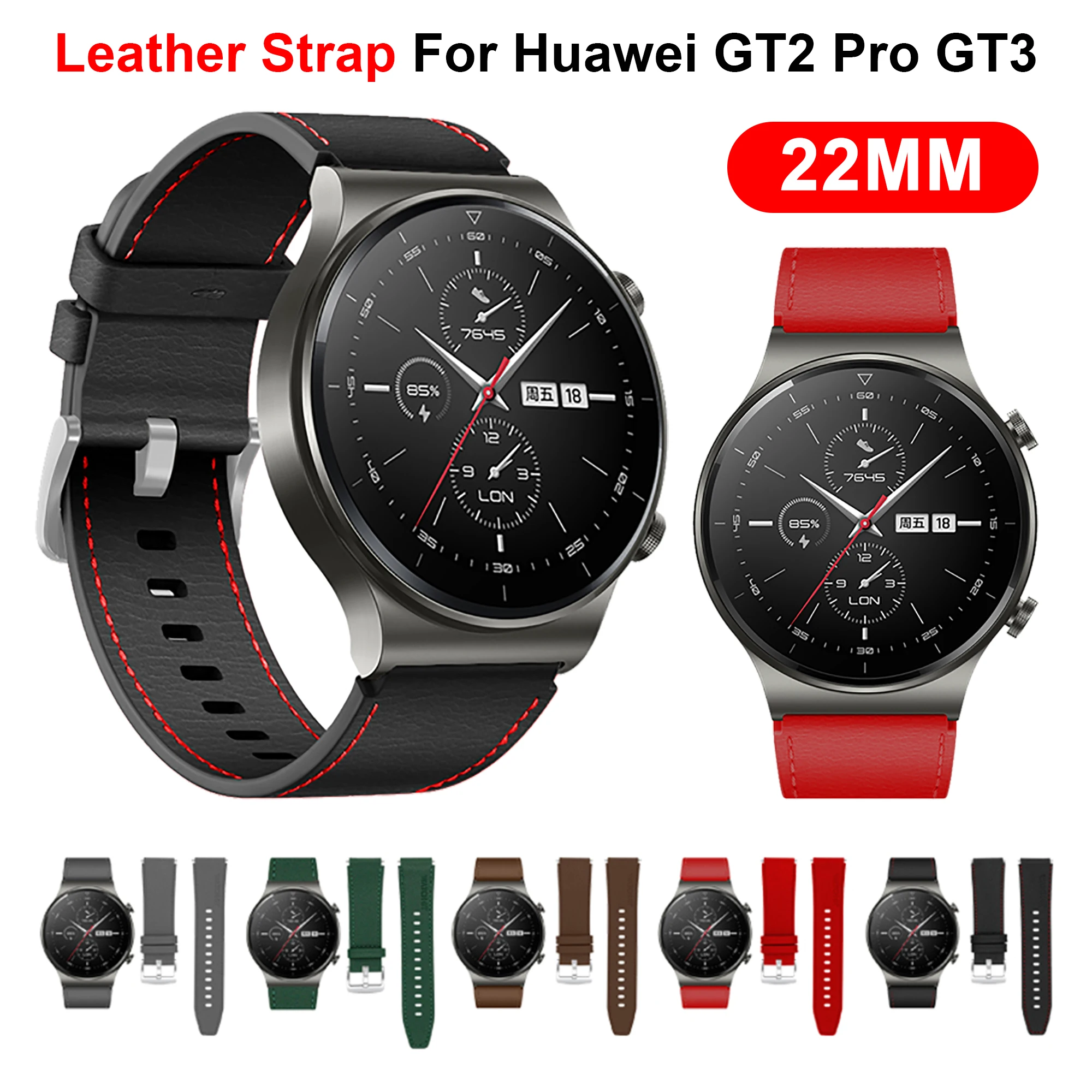 

Ремешок кожаный для Huawei Watch GT2 Pro, браслет для смарт-часов Huawei GT2, GT3, GT4, 46 мм, Amazfit, GTR 2, 3, 4, 22 мм