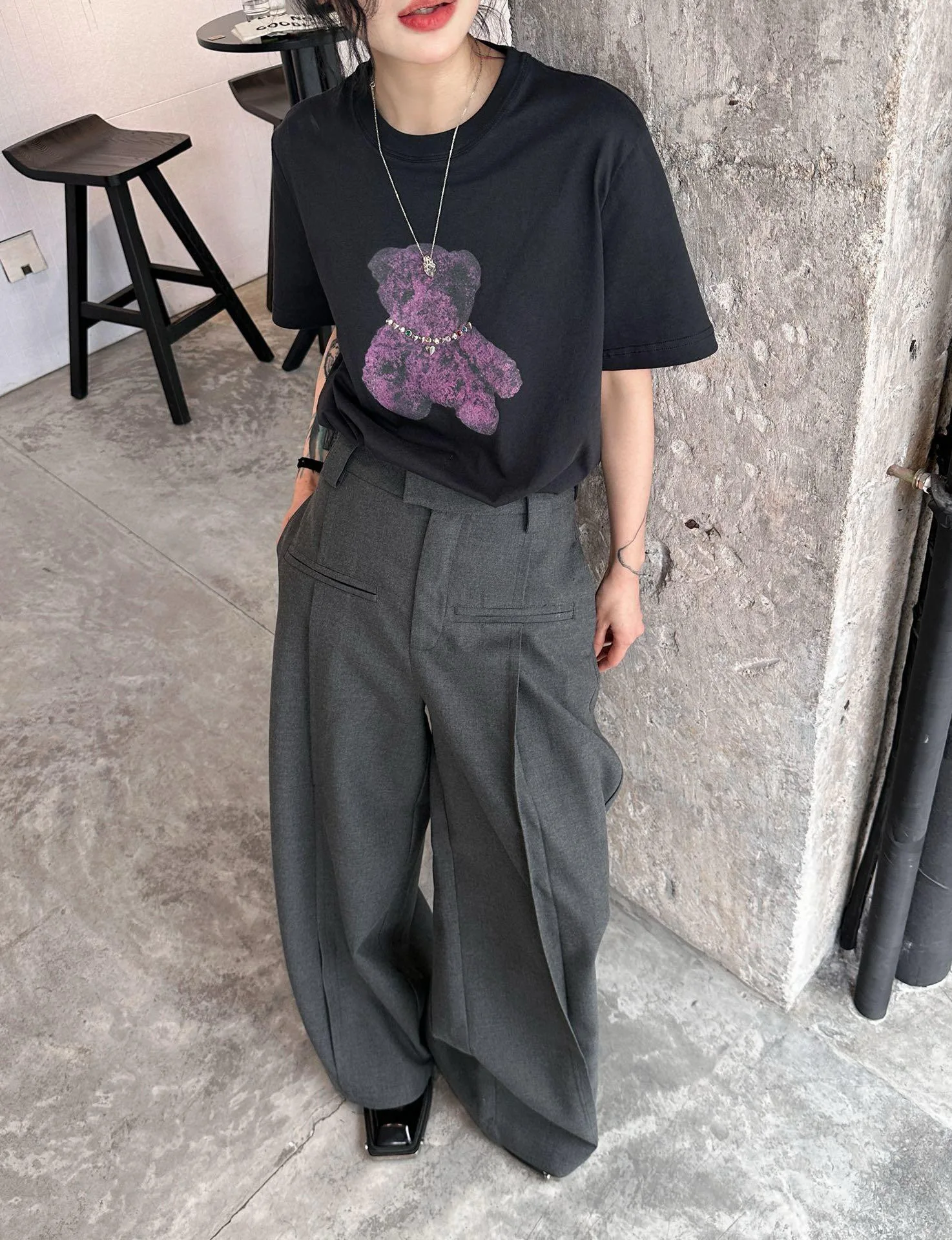 

WELLD- Brand Fashion Korea High-Street Style Vintage Bear Print Casual Loose Oversized Cotton Quality Tops T-Shirt