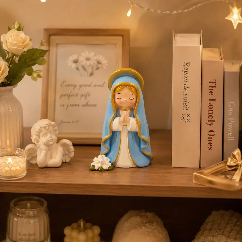 Warm Color Resin Ornament Girl Statue Lovely Design Desktop Ornament Desktop Decoration Wishing Character Home Decoration Piece