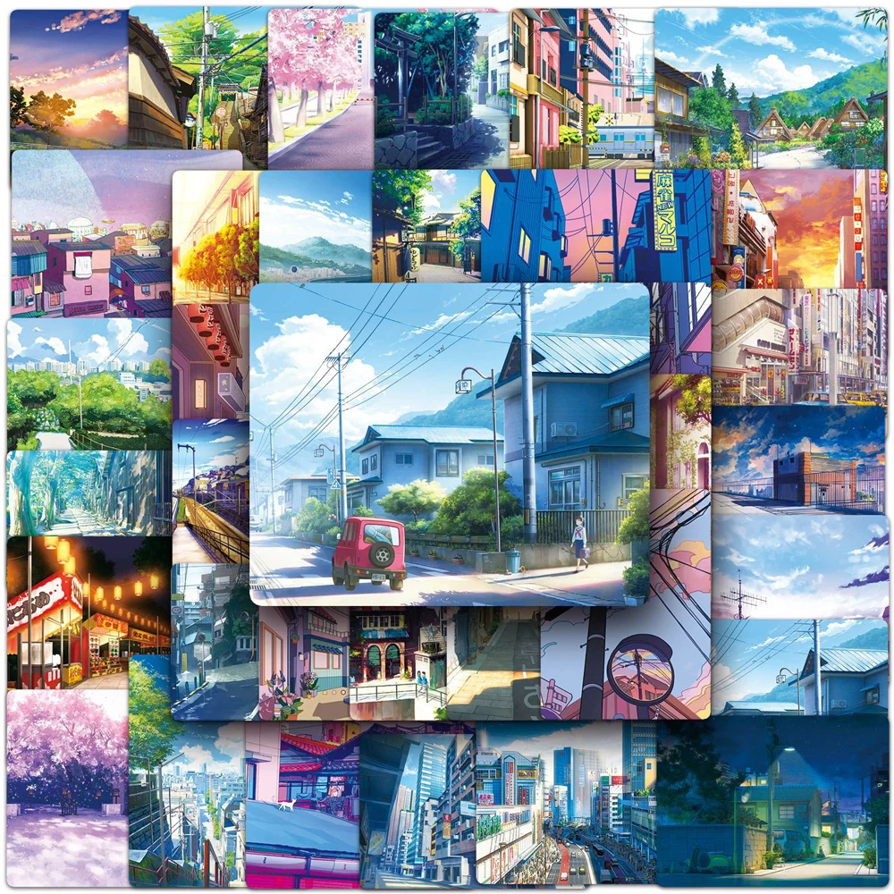 10/30/50Pcs Anime Cartoon Street View Landschap Stickers Esthetische Decal Plakboek Telefoon Dagboek Laptop Waterdichte Sticker kid Speelgoed