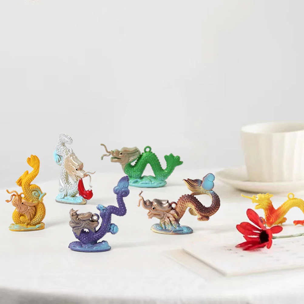 6 Pcs Toy Decor PVC Dragon Decorations Zodiac Figurines Desktop Statues Adorn New Chinese Style