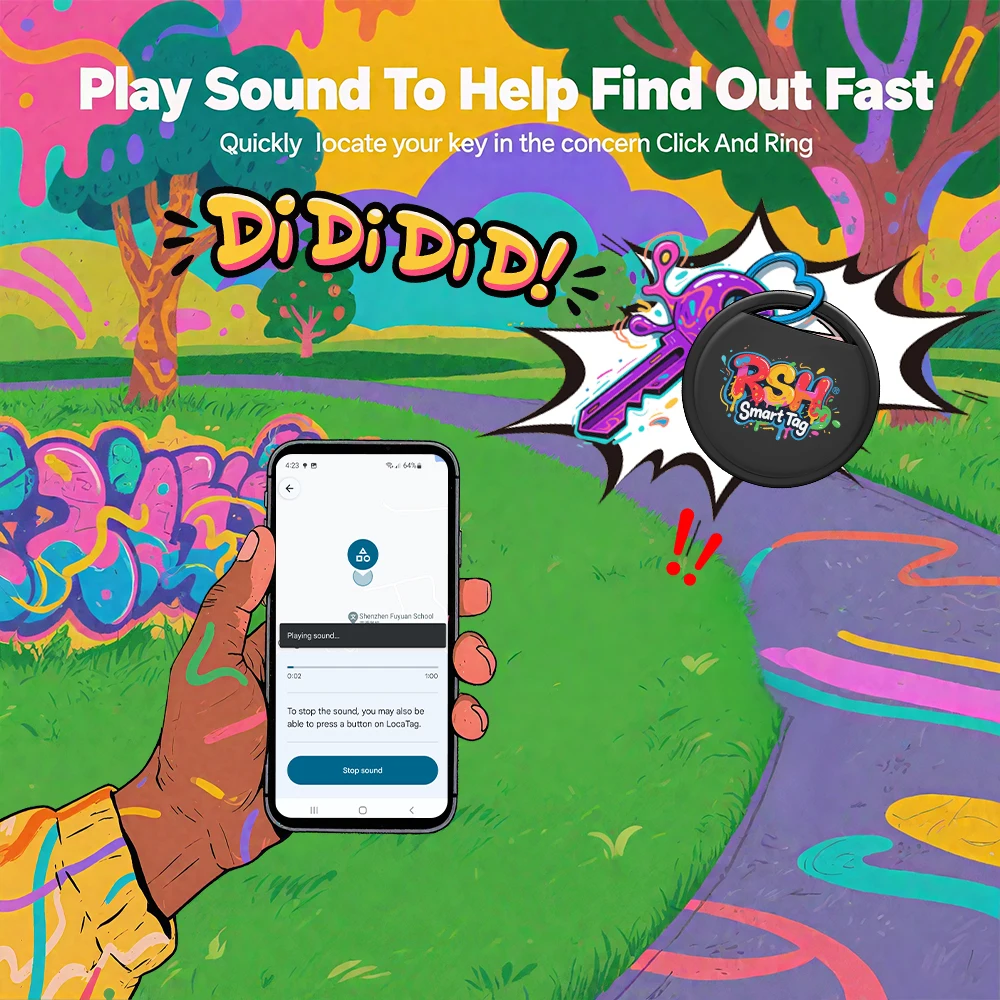 RSH 1/ 4pcs Security GPS Tracker Fashion Painting Android Locator for Samsung Moto Smart Tag Gift work with Google's Find Hub