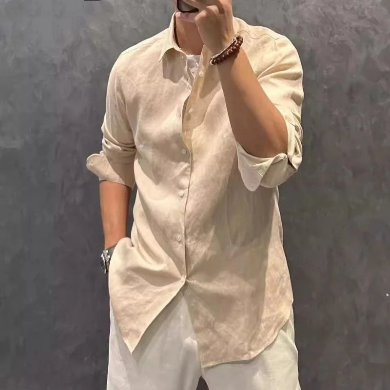 

Осенняя мужская повседневная универсальная удобная рубашка, дышащая однотонная модная рубашка с длинным рукавом