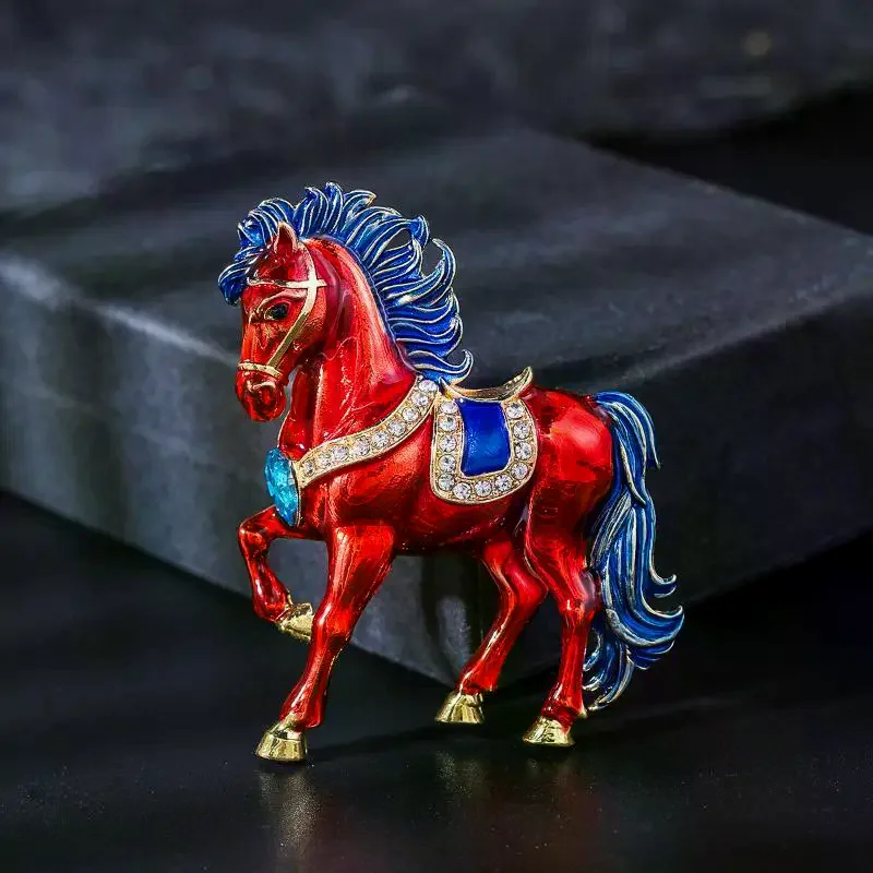 رائعة حجر الراين تشغيل الحصان دبابيس للنساء الرجال 4-color المينا الحيوان بروش دبابيس سنة الحصان مجوهرات الحفلات هدية #2