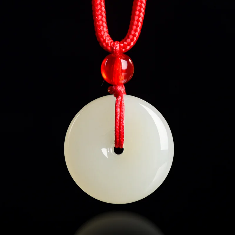 Authentic Natural Old Material Hetian Jade Peace Buckle Pendant Protect Blessing Men Women Necklace Jewelry Gifts