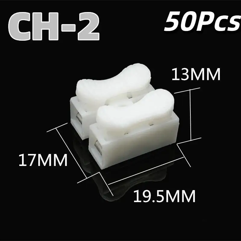 50Pcs CH-2 No Solding Quick 1P 2P Cable Wire Connector No Screw Terminal Block Spring Clamps
