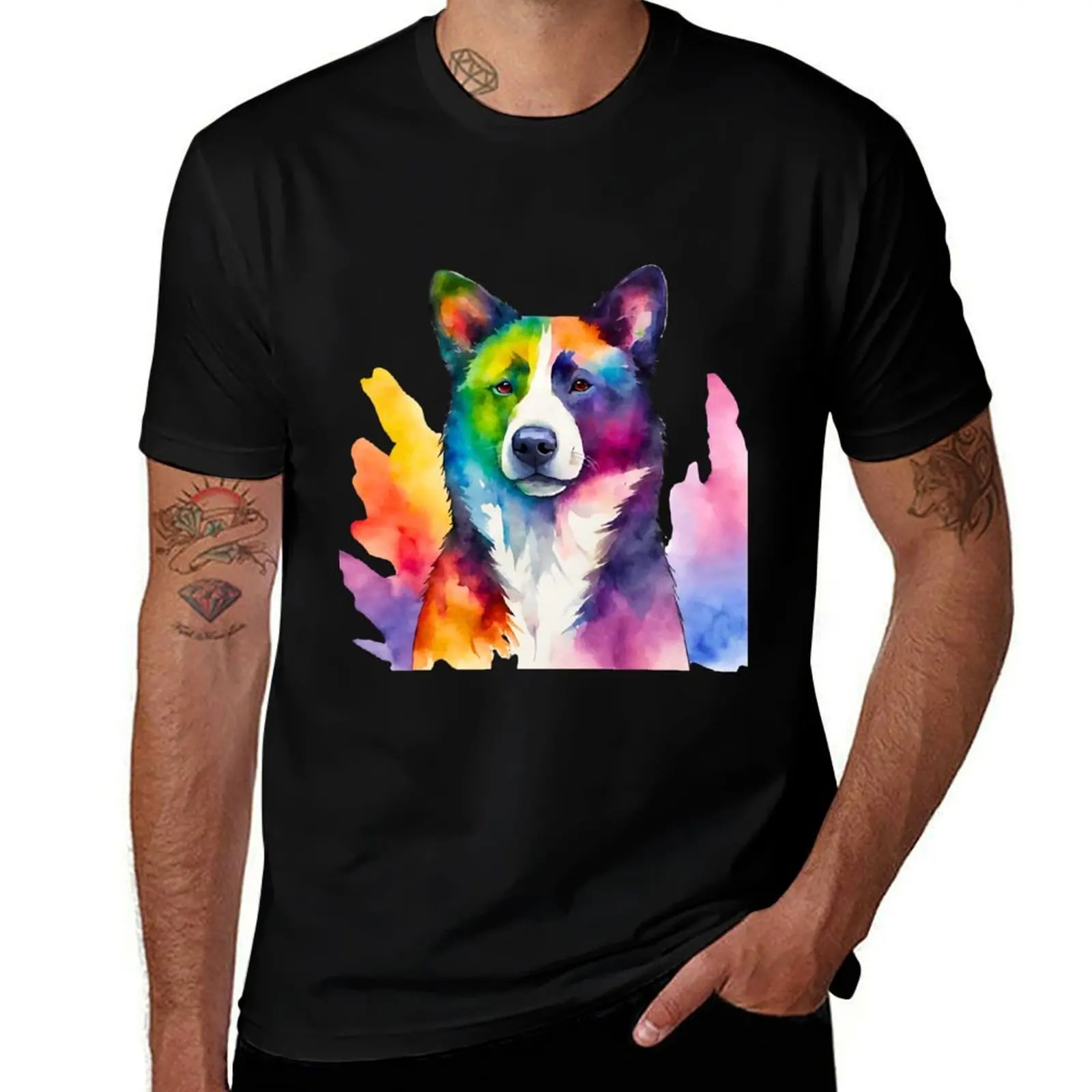 Karelian Bear Dog Watercolor Portrait T-Shirt Breathable Workout Short Sleeve Top T-Shirt